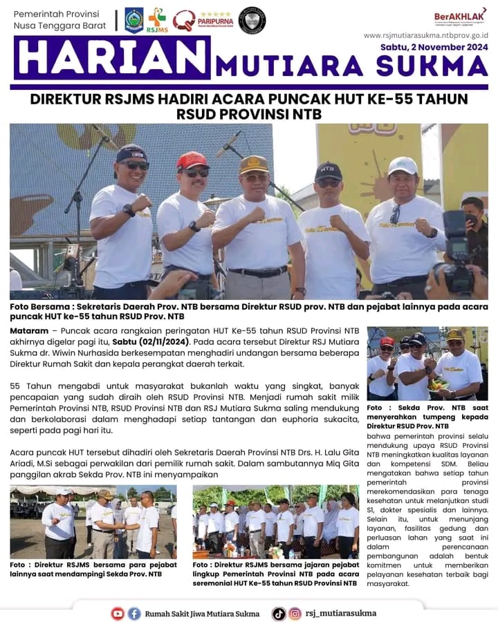 DIREKTUR RSJMS HADIRI ACARA PUNCAK HUT KE - 55 TAHUN RSUD PROVINSI NTB